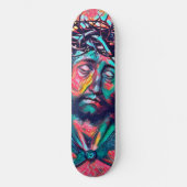 Sad Jezus Christus Face Thorn Abstracte kunst Skateboard (Voorkant)