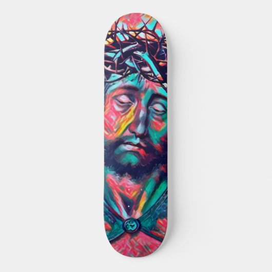 Sad Jezus Christus Face Thorn Abstracte kunst Skateboard (Voorkant)