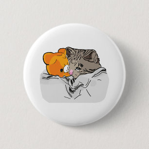 Sad Kitten Cat Crying bed with Teddy Meme Ronde Button 5,7 Cm