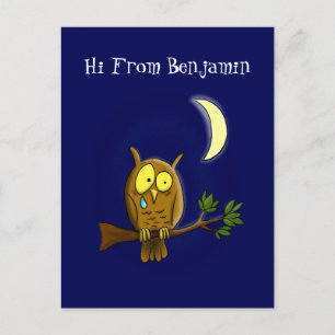 Sad owl met traan en maan die je cartoon mist briefkaart