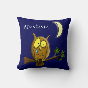 Sad owl met traan en maan die je cartoon mist kussen