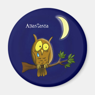 Sad owl met traan en maan die je cartoon mist magneet