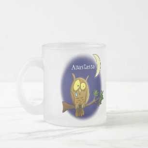 Sad owl met traan en maan die je cartoon mist matglas koffiemok