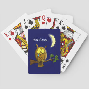 Sad owl met traan en maan die je cartoon mist pokerkaarten