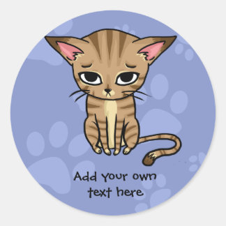Sad Tabby kat Kitten Ronde Sticker