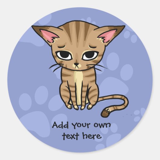 Sad Tabby kat Kitten Ronde Sticker (Voorkant)