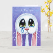Sad Teary Bunny Rabbit I Miss You beroemd gemaakt Kaart (Gele Bloem)