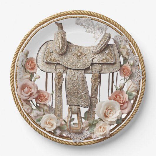 Saddle & Sparkle – Assiettes en papier pour mariag (Devant)