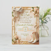 Saddle & Sparkle – Westerne bruiloft Bewaar de dat (Staand voorkant)