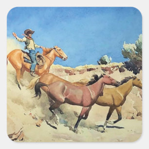 “Saddle Stock” Western Art van Maynard Dixon Vierkante Sticker