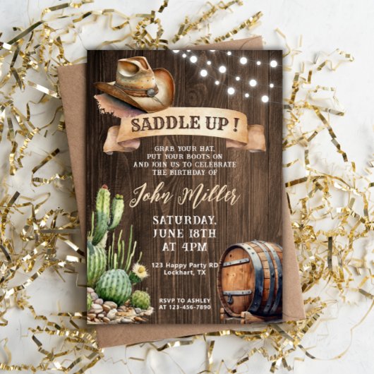 Saddle Up Birthday - Western Cowboy Pet & Cactus Kaart