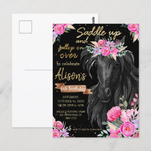 Saddle Up gold Black Horse Cowgirl Briefkaart