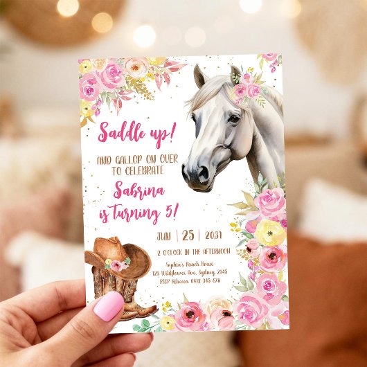 Saddle Up Horse Cowgirl Birthday Invitation