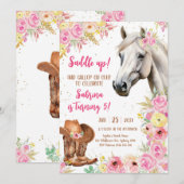 Saddle Up Horse Cowgirl Birthday Invitation (Devant / Derrière)