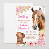 Saddle Up Horse Cowgirl Birthday Invitation (Devant / Derrière)
