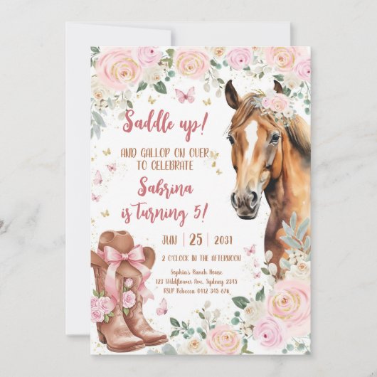 Saddle Up Horse Cowgirl Birthday Invitation (Devant)