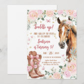 Saddle Up Horse Cowgirl Birthday Invitation (Devant / Derrière)