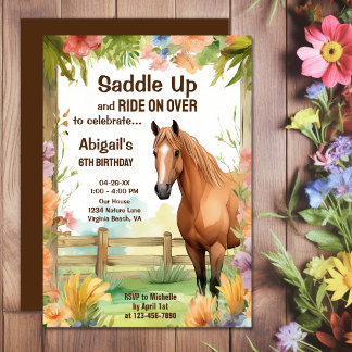 Saddle Up Paard en Bloemen Verjaardag Kaart