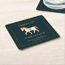 Saddle Up Vintage Preppy Horse Birthday  Vierkante Kartonnen Onderzetter