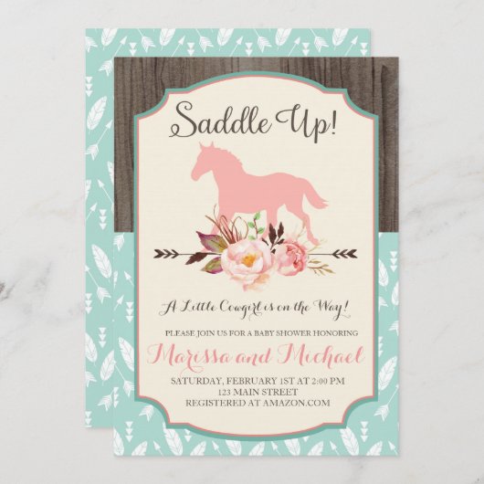 Saddle Up Western Baby Shower Invitations (Devant / Derrière)