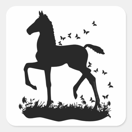 Saddlebred veulen silhouet vlinders vierkante sticker (Voorkant)