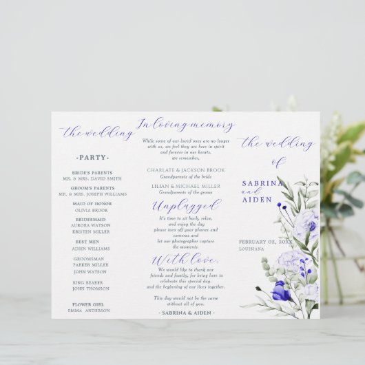 Sade Of Royal Blue Ivory Floral Wedding Programme (Debout devant)