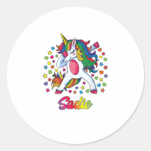 Sadie Dabbing Eenhoorn Regenboog Persoonlijke Naam Ronde Sticker