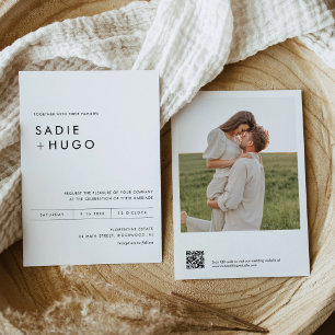 SADIE Minimale bruiloft met foto- en QR-code Kaart