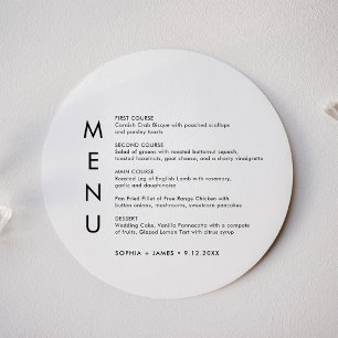 SADIE Minimalistische ronde bruiloft diner menu Kaart