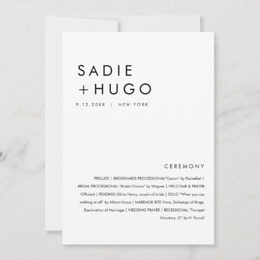 SADIE Modern Minimal Wedding Program 5x7 Flat Kaar Kaart (Voorkant)