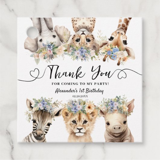 Safari 1e verjaardagsfeest Oerwoud Animals Boy Bedankjes Labels (Voorkant)