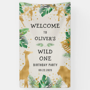 Safari 1e verjaardagsfeestje groene ecru welkom spandoek
