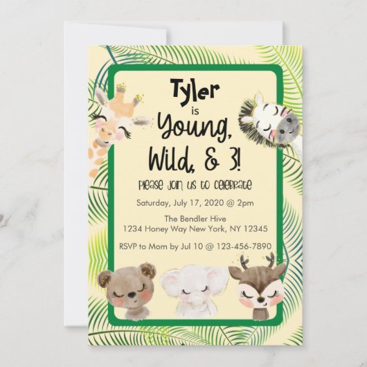 Safari 3ème anniversaire de fête Invitation (Devant)