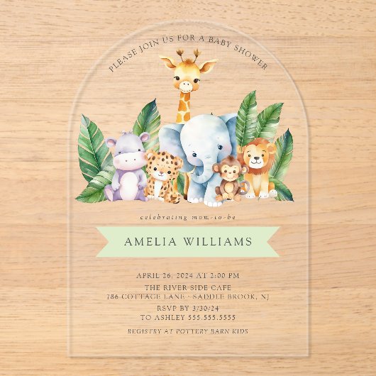 Safari Adventure Baby shower Uitnodiging Acryl Uitnodigingen (Voorkant)
