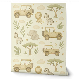 Safari Adventure Nursery Behang Neutraal Oerwoud