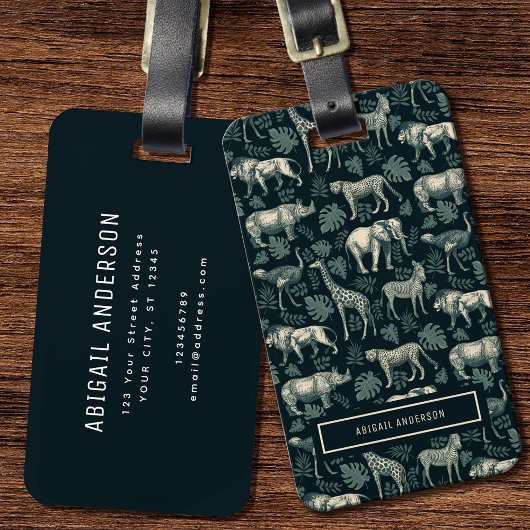 Safari African Animals Pattern Bagagelabel