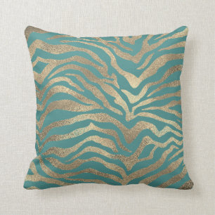 Safari African Gold Glam Zebra Animal Skin Blauwgr Kussen