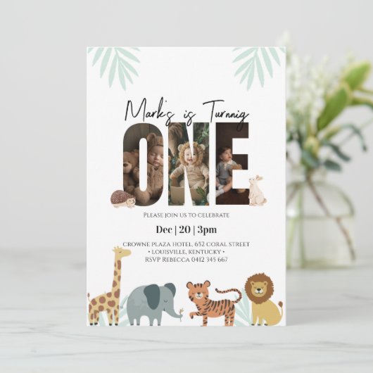 Safari Animal 1e verjaardag Kaart (Staand voorkant)