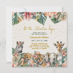 Safari Animal Adventure met Baby Boy Shower Kaart