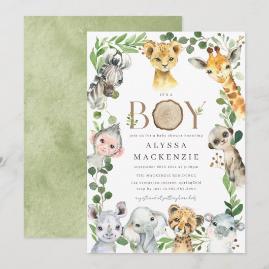 Safari Animal Baby Shower Invitation (Devant / Derrière)