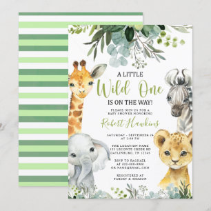 Safari Animal Baby shower Invitation Greenery Kaart
