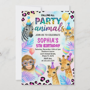 Safari Animal Birthday Party Invitation Kaart