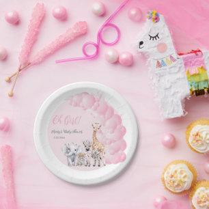 Safari Animal Blush Roze Boho Baby Meisje Douche Papieren Bordje