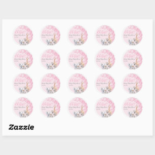 Safari Animal Blush Roze Boho Baby Meisje Douche Ronde Sticker