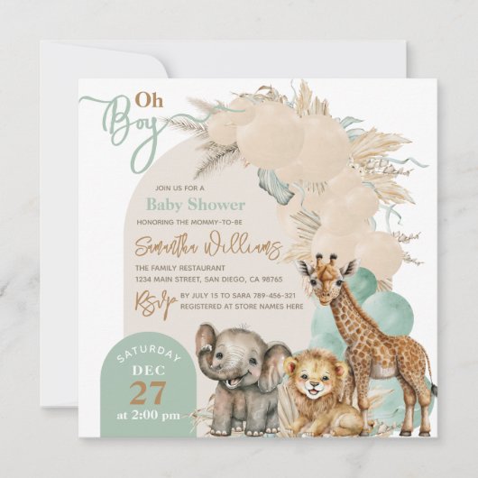Safari animal Boho Oh Boy Baby shower Kaart (Voorkant)
