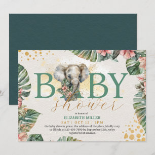 Safari Animal Elephant Rustic Cute Baby Shower Kaart