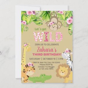 Safari animal fille invitation de 3ème anniversair