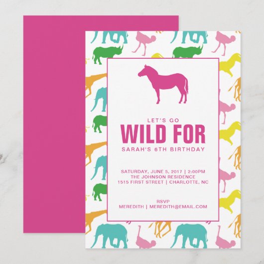 Safari Animal Girl Anniversaire Fête Invitation (Devant / Derrière)