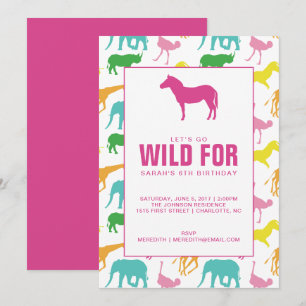 Safari Animal Girl Birthday Party Invitation Kaart