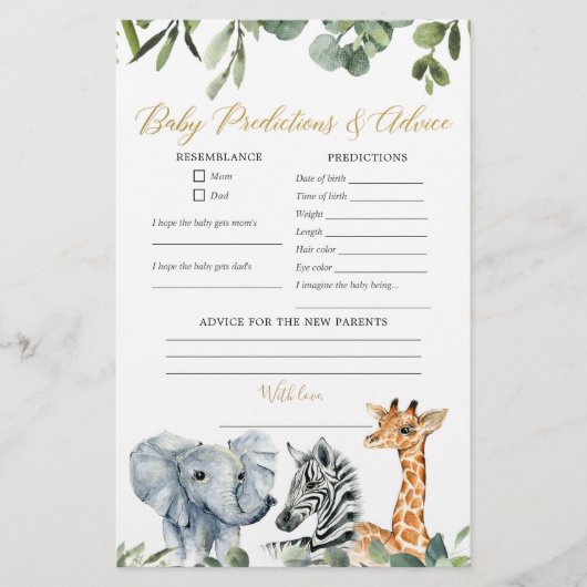 Safari animal greenery baby voorspellingen advies (Voorkant)